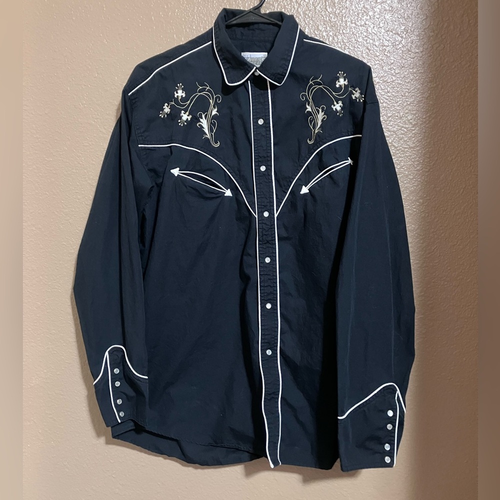 Express Black Shirt with White Floral Embroidery